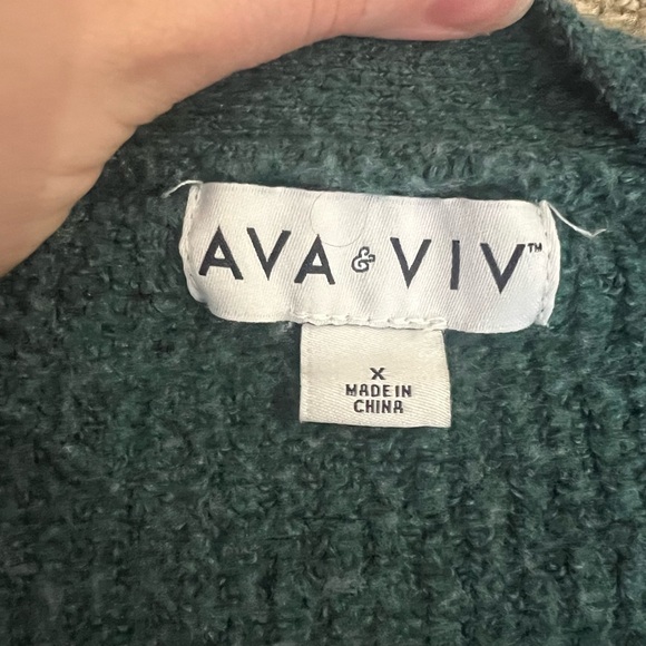 AVA & VIV Green Open Ribbed Cardigan Sweater Duster Long 1X Ultrasoft - Picture 9 of 12
